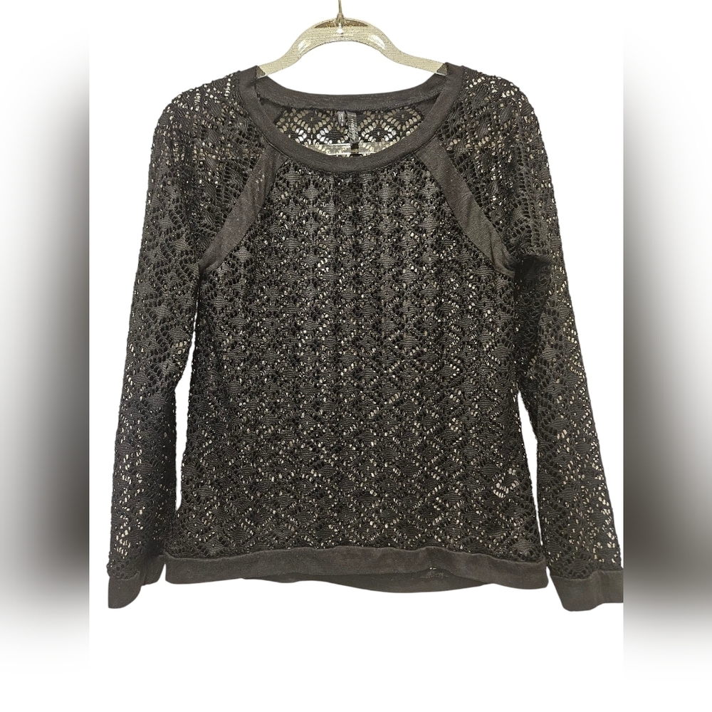 Maurices Womans Black Long Sleeve Lace See-through Top Size SMALL